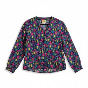 Notations Abstract Leopard Print Blouse,‎ Pink Purple Teal, Women's Size 10